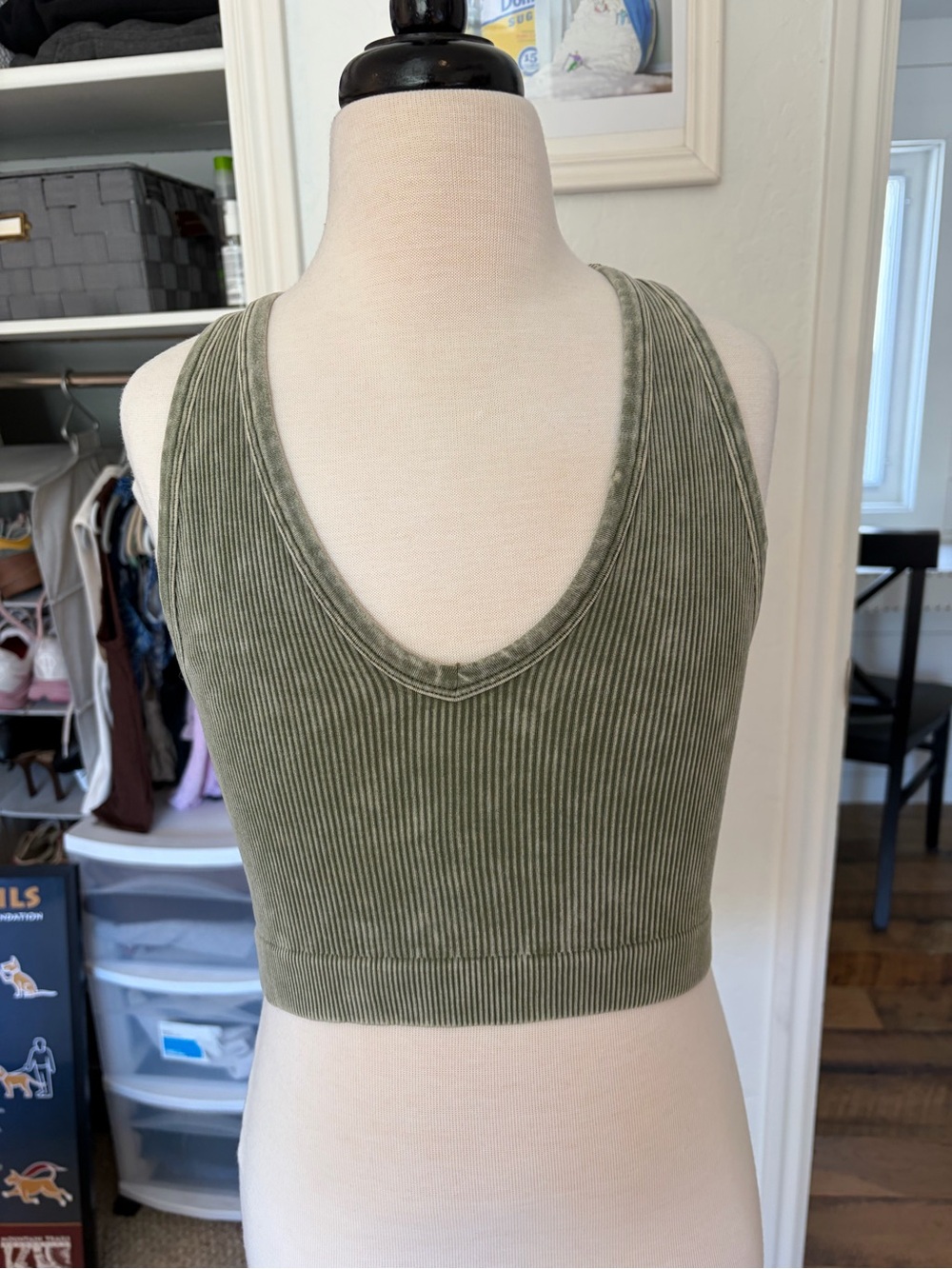 Zenana Outfitters Olive Ribbed V-Neck Crop Tank